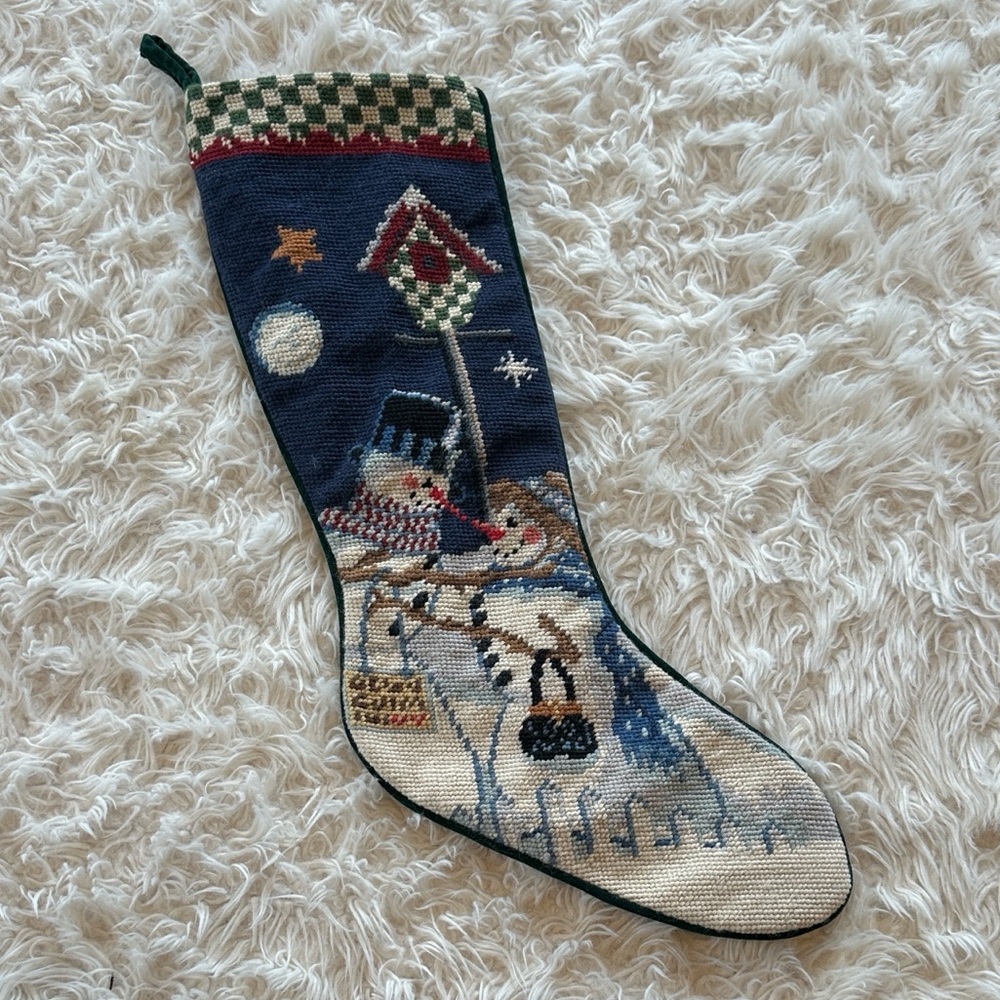 Needlepoint snowman Christmas stocking